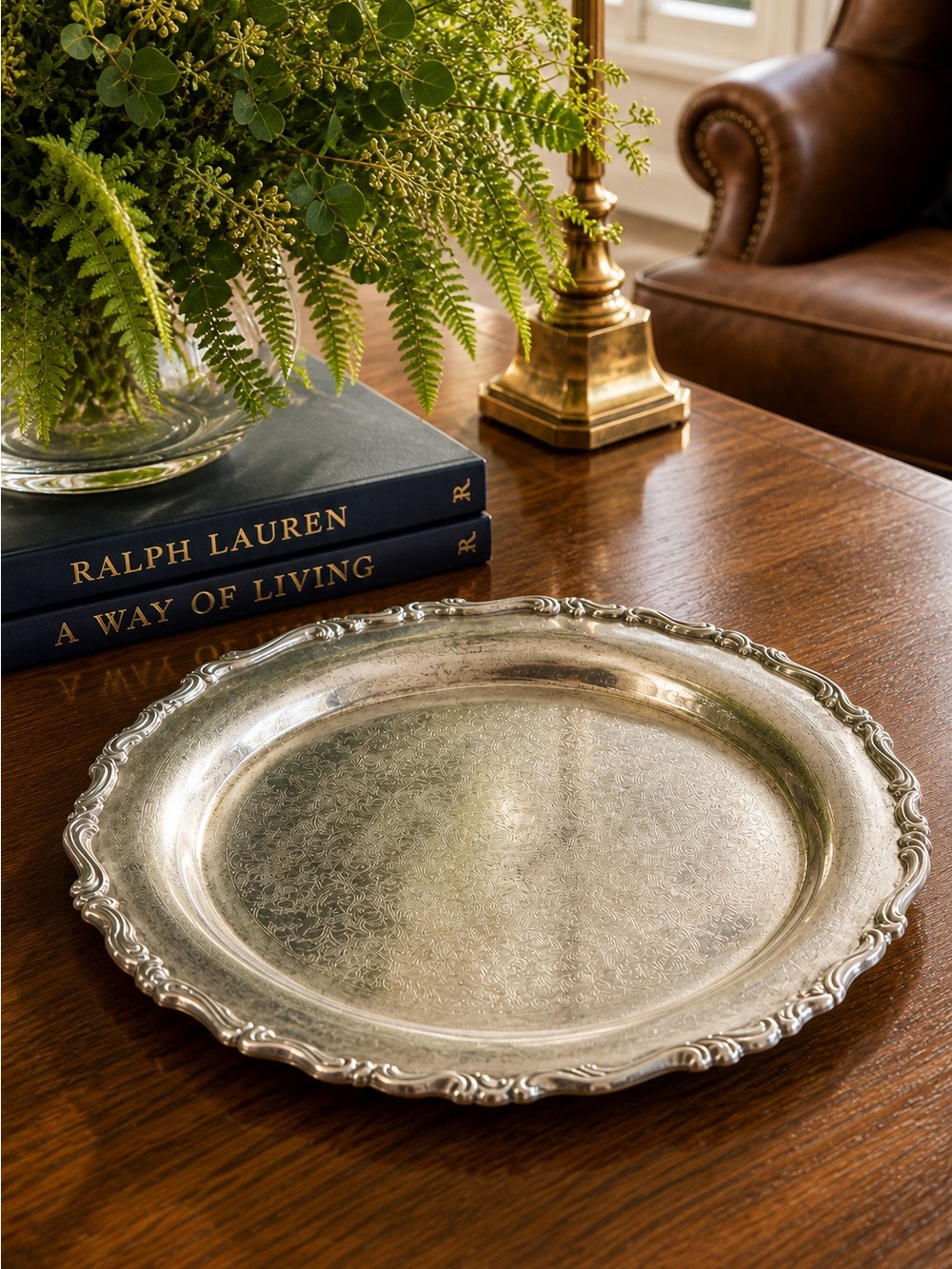 Large Vintage Oneida Silverplated 15” Round Ornate Serving Tray | Multipurpose